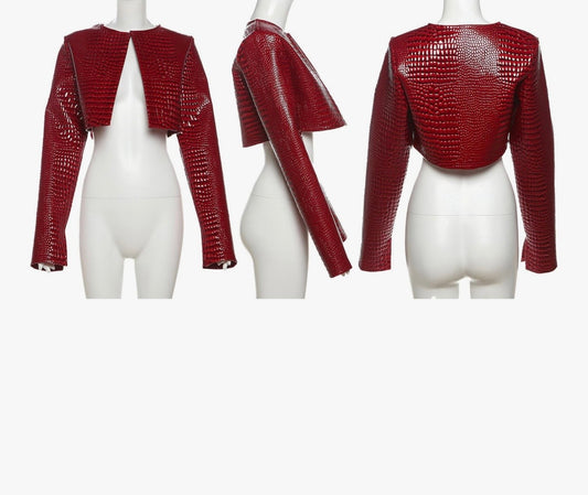 Crocodile Crop Jacket - Red