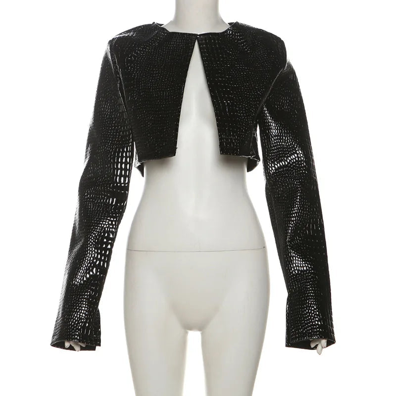 Crocodile Crop Jacket - Black