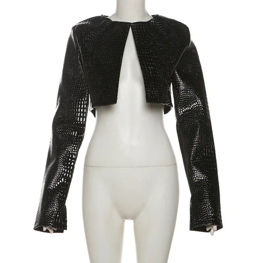 Crocodile Crop Jacket - Black